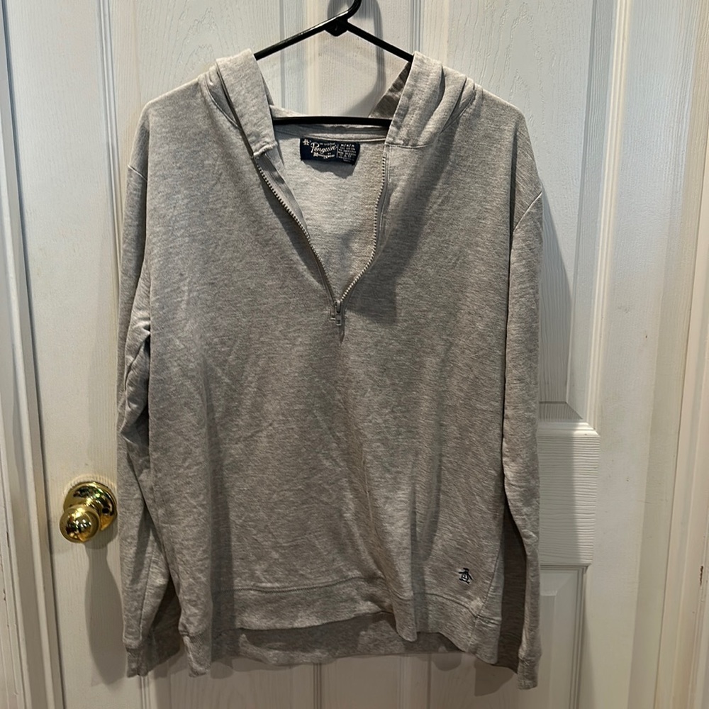 Penguin by Munsingwear Hoodie Shirt Mens Size XL Dark Gray 1/4 Zip Long Sleeve